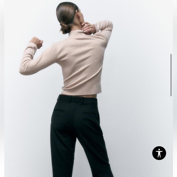 Zara Soft Mock Neck Beige Ivory Tan Marl Longe Sleeve Top Women’s Size Large - Picture 3 of 7